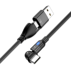 PD 60W 180 Degree Rotating Fast Charging USB Cable - 2 in 1 USB A+C Cable - 2 meters - Black
