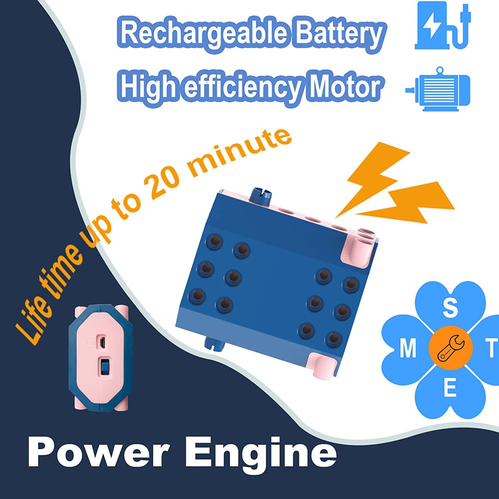 STEM 38 in 1 Building Blocks Set with Motor, 116 Pieces Electric Gear Drive Kit and built-in rechargeable battery, Educational Engineering Construction with User Guide - Image 6