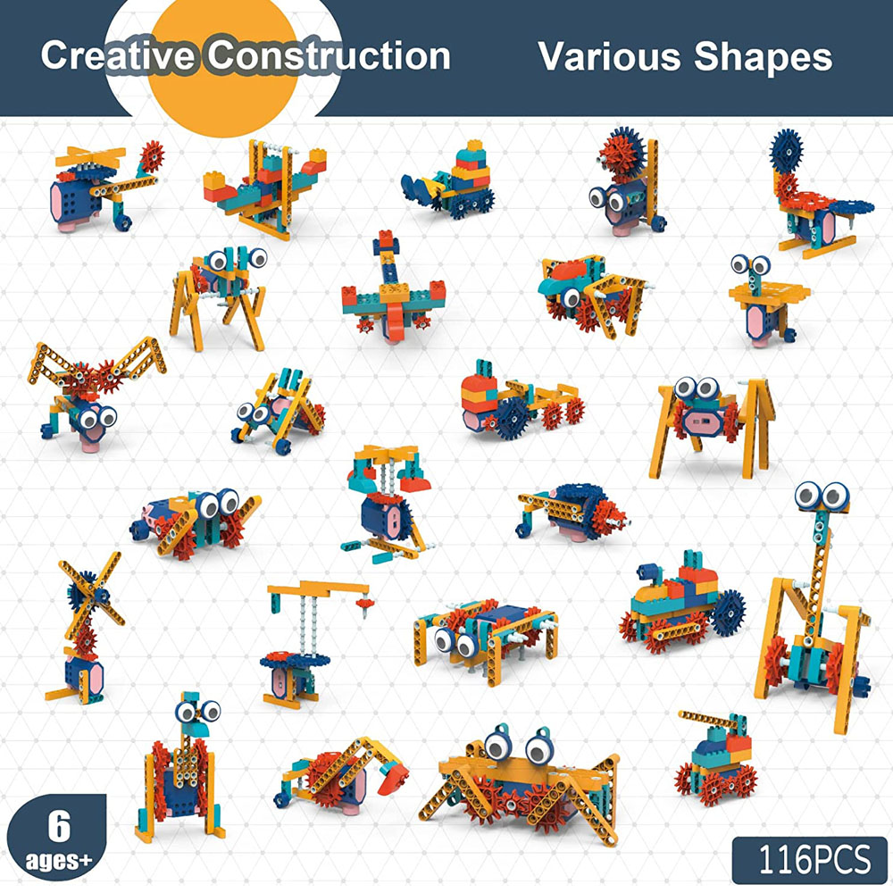 STEM 38 in 1 Building Blocks Set with Motor, 116 Pieces Electric Gear Drive Kit and built-in rechargeable battery, Educational Engineering Construction with User Guide - Image 4