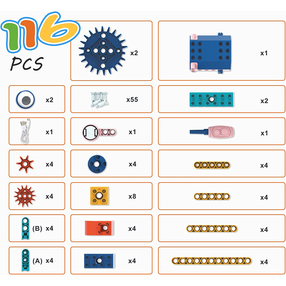 STEM 38 in 1 Building Blocks Set with Motor, 116 Pieces Electric Gear Drive Kit and built-in rechargeable battery, Educational Engineering Construction with User Guide - Image 3