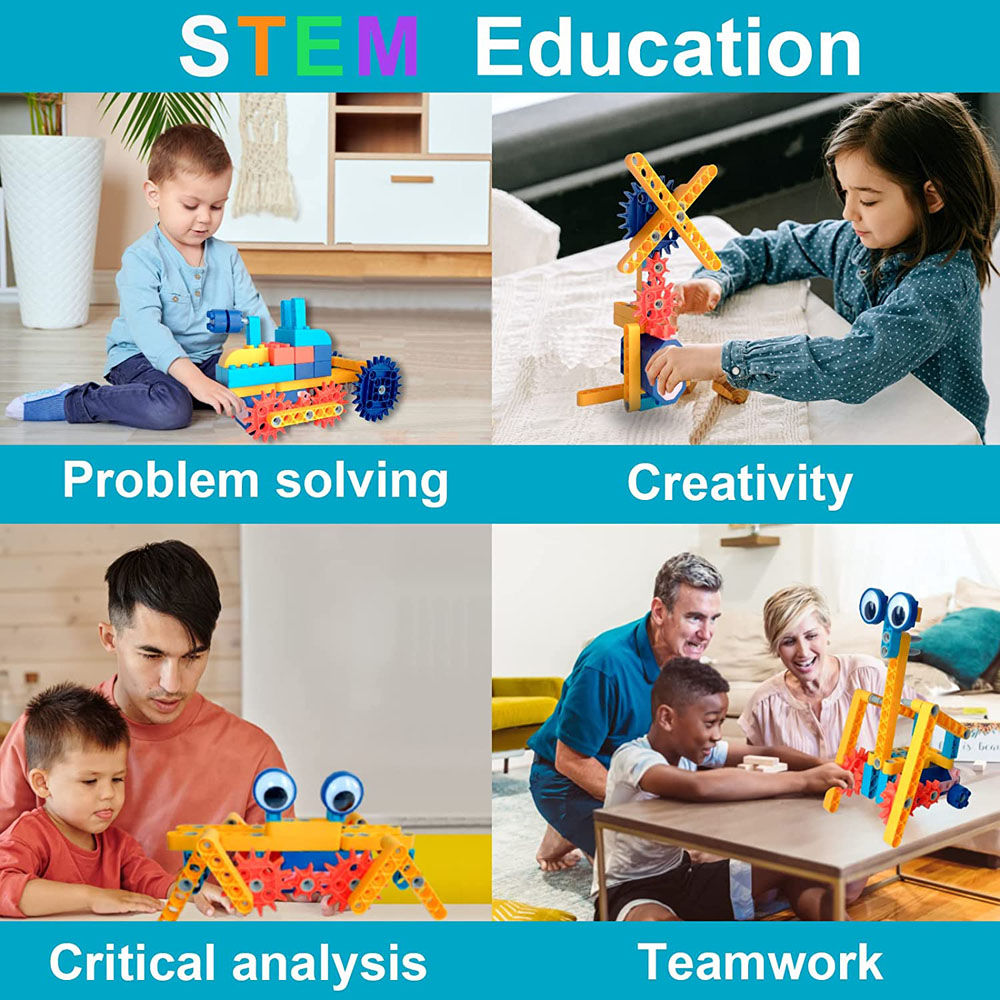 STEM 38 in 1 Building Blocks Set with Motor, 116 Pieces Electric Gear Drive Kit and built-in rechargeable battery, Educational Engineering Construction with User Guide - Image 2