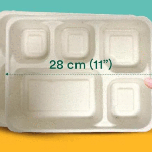 [5-Compartment, 50 Count] Disposable Meal Tray | Compostable Bagasse Plates